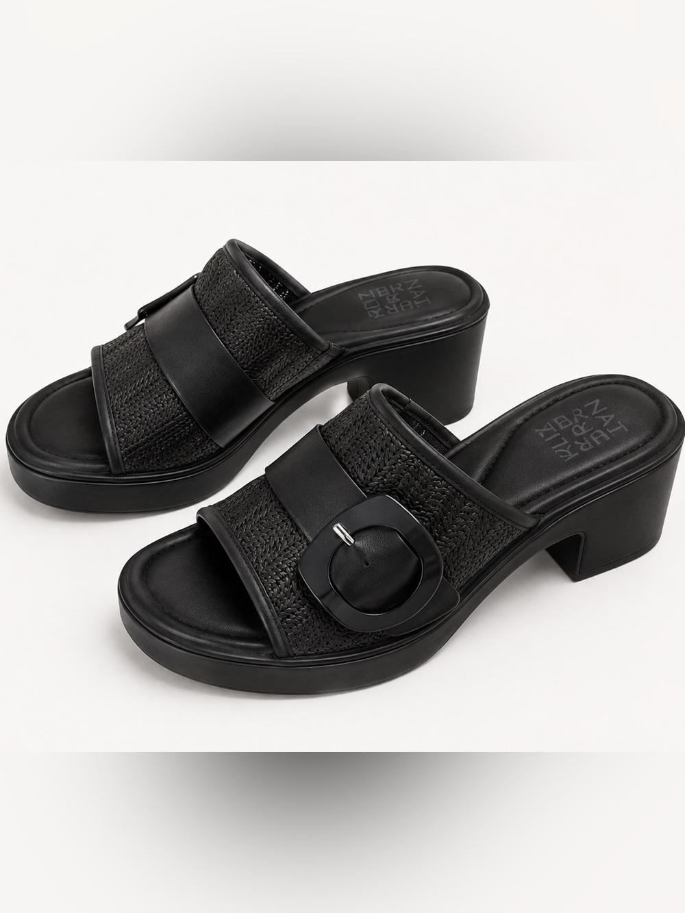 239. Naturalizer Black Woven Slide Mules with Buckle